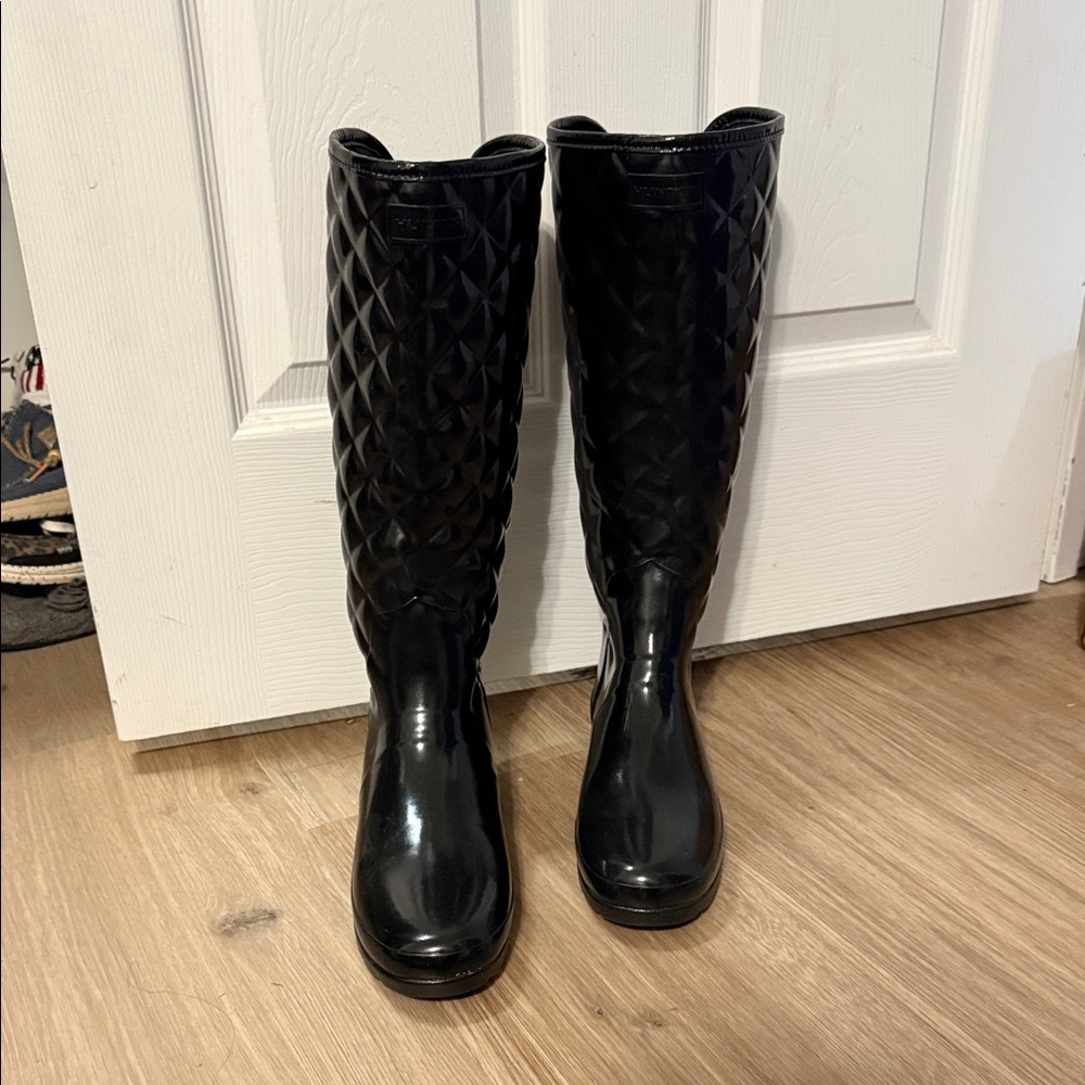 Black Quilted Knee-High Women's Boots